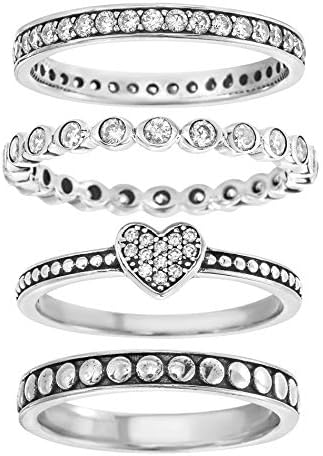 Oxidized Sterling Silver Multi-Pack Cubic Zirconia Stackable Eternity Ring for Women Set