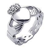 KONOV Stainless Steel Celtic Claddagh Heart Crown Mens Womens Love Ring, Silver