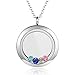 EVERLEAD Living Memory Floating Round Locket Pendant Charms Necklace 316L Stainless Steel Toughened Glass Free Chain and Zircon