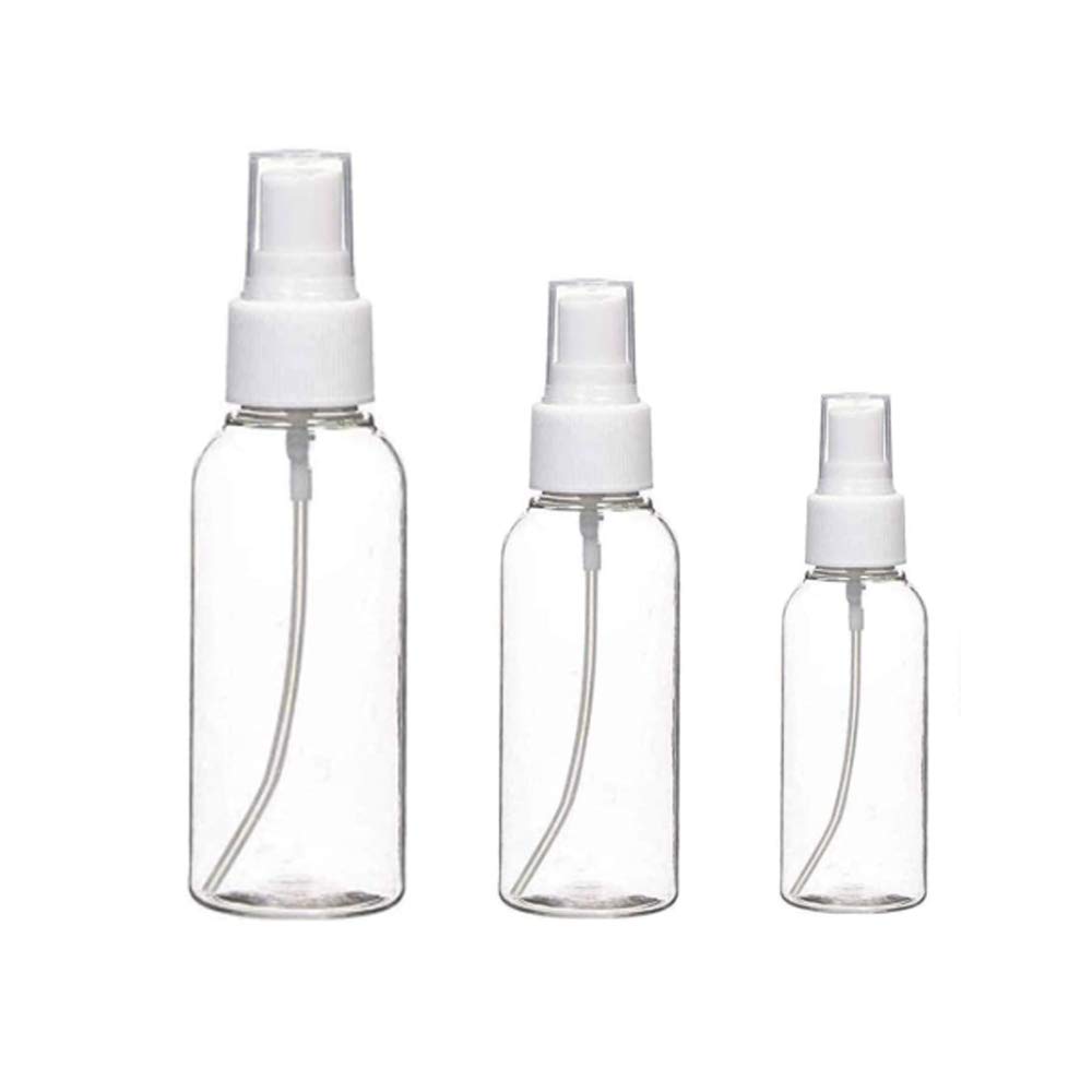 Baoii 3pcs Spray Bottles, 30ml 50ml 100ml Clear Empty Fine Mist Plastic Travel Atomiser Bottle Set Small Refillable Liquid Containers