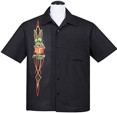 Rat Fink Pinstripe Panel Button Up Hot Rod Character (XL)
