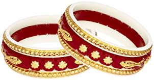 WoWants Red & white18k Gold palted Fish Shape Shakha Pola Bangle Set for Women (6 pcs)