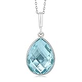 9.00 Ct Genuine Blue Topaz 16x12mm Pear Shape 925 Silver Pendant with 18