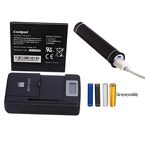 COOLPAD OEM CPLD-315 for Vodafone Smart 4 Turbo VF-889 VF889 VF889N 889 889N 890N with External Charger and 2600mAh Metal Power Bank (Color May Vary on Availability)