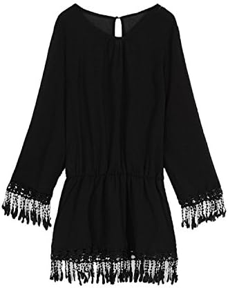 LeNG 2017 Summer Style Sexy Women Dress O Neck Lace Tassel Chiffon Mini Dresses Casual Loose Short Party Bohemian Beach Robe Black XXXL