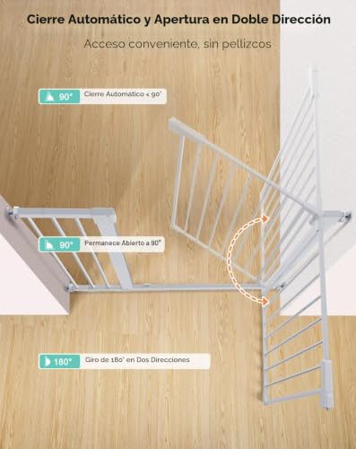 COMOMY Dog Gate, 91.5 cm Extra Tall, 75-103 cm Large Width Baby Safety Gate Automatic Closing, Durable Child Safety Barrier for Stairs, Pressure Mounted, White