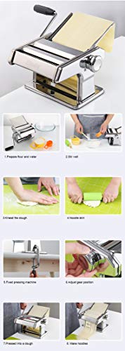 Pasta Maker Machine Hand Crank - Roller Cutter Noodle Makers Best for Homemade Noodles Spaghetti Fresh Dough Making Tools Rolling Press Kit - Stainless Steel Kitchen Accessories Manual Machines - Thumbnail 4