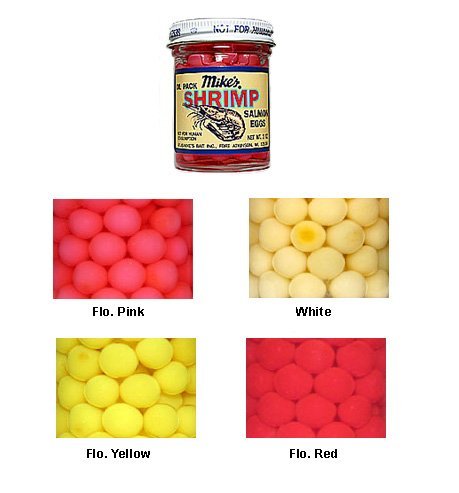 Mike's 1012 Shrimp Salmon Eggs, 1 3/5-Ounce Jar, Fluorescent Red