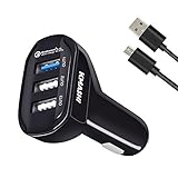 KMASHI Quick Charge 2.0 USB Portable Car Charger, 3-Port 39W Fast Car Charger Adapter for Samsung Galaxy S7 S6 Edge Note 6 Nexus 6 iPhone 6S Plus (Jet Black)