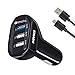 KMASHI Quick Charge 2.0 USB Portable Car Charger, 3-Port 39W Fast Car Charger Adapter for Samsung Galaxy S7 S6 Edge Note 6 Nexus 6 iPhone 6S Plus (Jet Black)