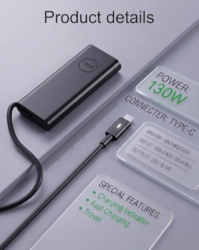 130W USB C Laptop Charger Compatible with Dell Precision 5530 5550 5560 5570 5750 5760 5770,Latitude 5401 5411 5501 5511 5520,XPS 15 17 9575 9500 9700 Power Supply Cord (DA130PM170 HA130PM170 0K00F5)