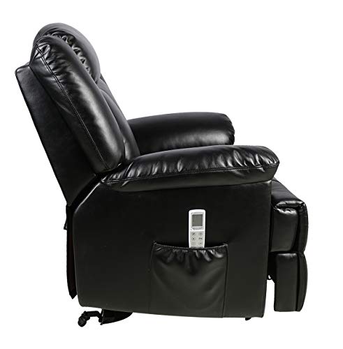 Power Lift Recliner Sofa Chair with Massage and Heating, Luxurious Breathable Leather Air Lounge Living Room Chair, Black
