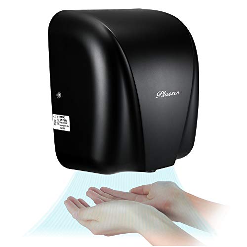 PLUSSEN Automatic Commercial Hand Dryers for Bathrooms Commercial 1800W Heavy Duty Stainless Steel Hot Air Compact Electric Hand Dryer Blower, Fast Drying in 10 Seconds (Black)