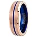 King's Cross Luxurious 6mm/8mm Rose Gold Tungsten Carbide Band Ring with Sapphire Blue Stripe, Matching Inner Band & Beveled Edges.
