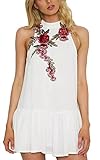 Angashion Women's Cocktail Dress Midi Floral Embroidered Sleeveless Dress
