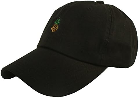 HUG Plain Baseball Classic 100% Cotton Unisex Cap Dad Hat Men Women Adjustable back strap with metal buckle Unstructured Max Comfort Low Profile Polo Style (PINEAPPLE BLACK)
