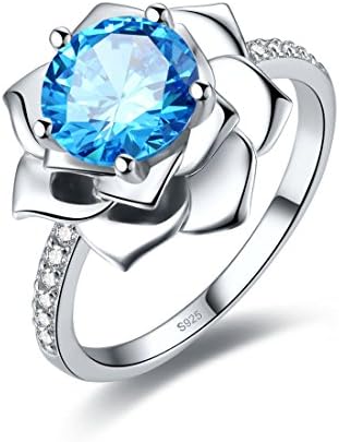 Jrose Swiss Blue Topaz Elegant Anniversary Bridal Wedding Band Engagement Ring set 925 Sterling Silver