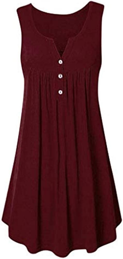 Aniywn Plus Size Women Dresses Casual Loose Summer Tunic Tank Dress Pleated Swing Midi Dress Beach Sundress