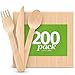 Disposable Wooden Cutlery Set - Natural, Eco-Friendly, Biodegradable, Compostable Utensils - Great for Parties, Weddings & Dinner Events - Pack of 200 (100 Forks, 50 Spoons, 50 Knives) By Aevia