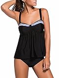Happy Sailed Women Strappy 2 Piece Push Up Monokini Sporty Tankinis, X-Large Black