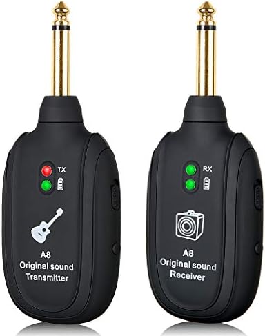 Wireless Guitar Transmitter Receiver 4 Channels UHF Digital Wireless Guitar System Rechargeable Built for Electric Guitar Bass Audio transmission,A Replacement for Guitar Cable