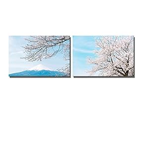 Beautiful Japan Scenery Mt Fuji with Cherry Blossom - Canvas Art Wall Art - 16"x24" x 2 Panels
