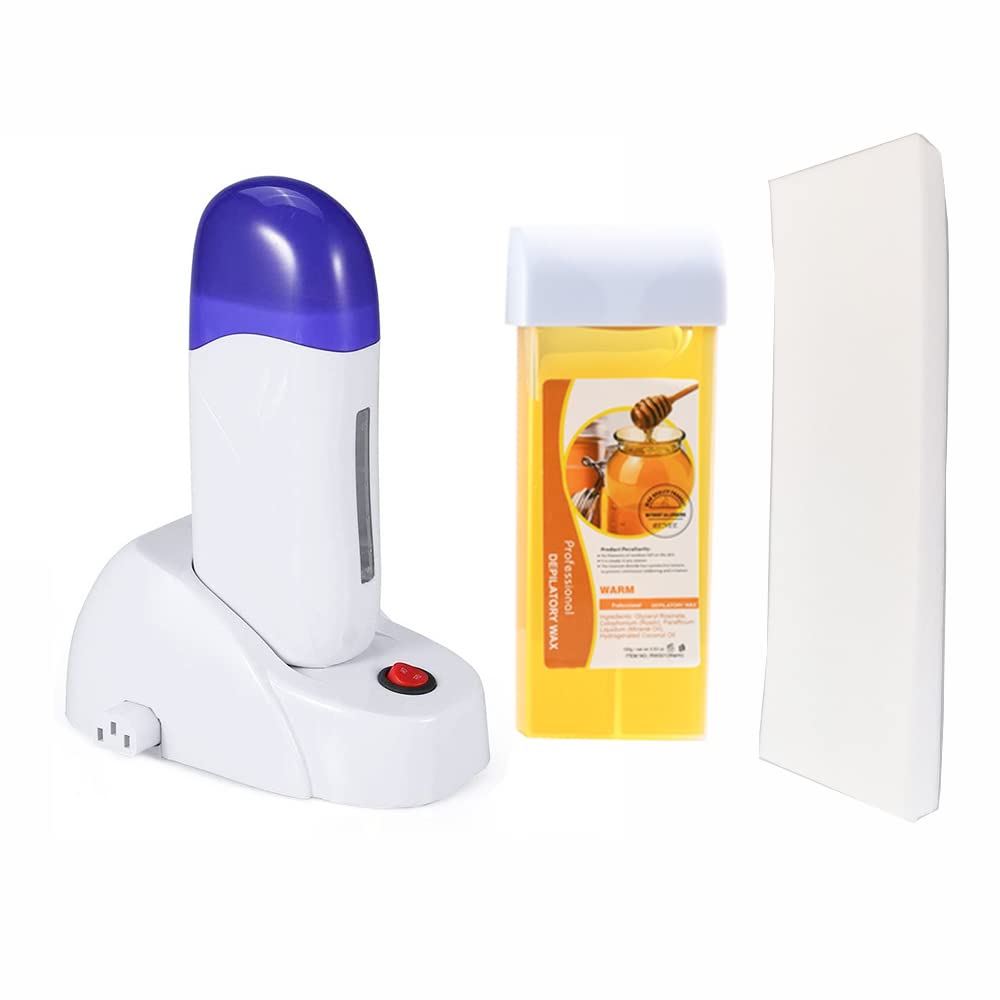 Nynelly Depilatory Roll on Wax Warmer Kit, Wax Hair Removal Portable Hair Epilator Machine Set for Women Men Hair leg,Bikini,Armpit(Wax Heater 1,Depilation Wax 1, Strips 20)