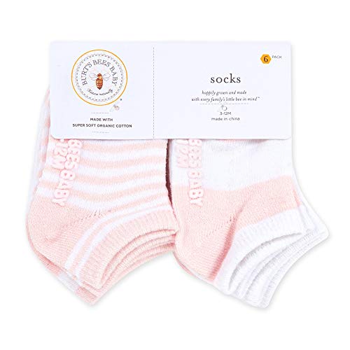 Burt's Bees Baby Unisex Baby Socks Ankle or Crew Height Made with Soft Organic Cotton, 6 Packs with Non-Slip Grips for Babies