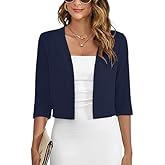 Heymoments Women's Thin Shrugs 3/4 Sleeve Lightweight Cropped Tops Open Front Cardigan for Dress