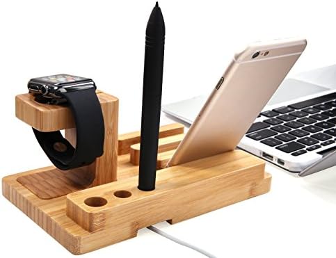 Bamboo wooden 3 in 1 iphone ipad watch charger holder USB 4 port micro HUB charger platform holder. (Without USB port)