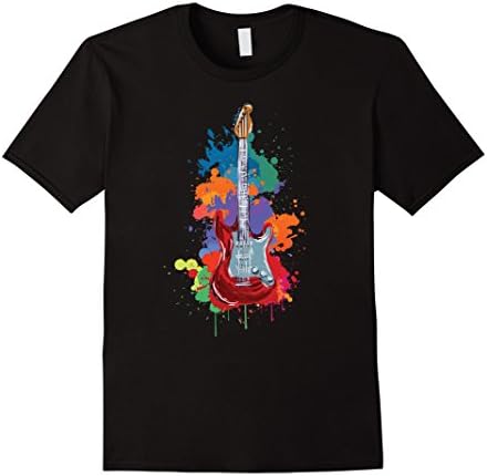 Men's Electric Guitar T-shirt, Paint Splatter Music, Zany Brainy XL Black