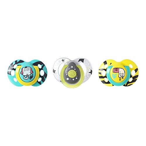 Tommee Tippee Day and Night Pacifiers, Symmetrical Design, BPA-Free Silicone Binkies, 18-36m, 3-Count, Colors and…