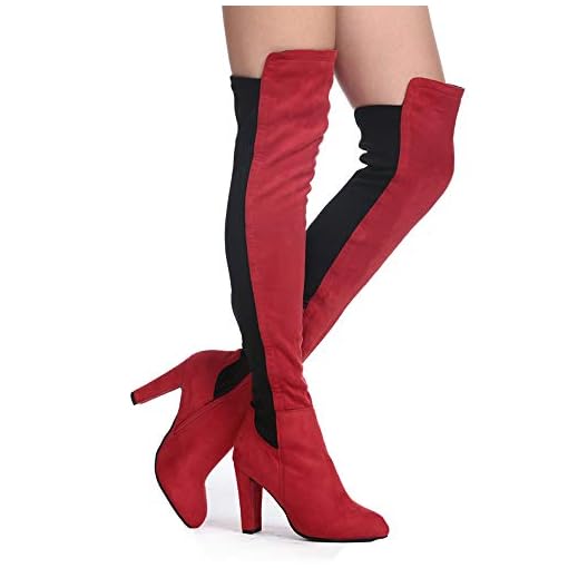 Red thigh high boots chunky heel Clearance