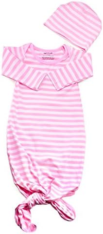 Infant Baby Tie Nightgown and Matching Hat | Sleep Gown With A Tie Bottom | Boy Girl Unisex | Soft Stretchy Cotton