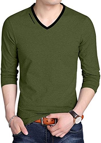 JNC Men's V-Neck Casual Slim Fit Long/Short Sleeve Fashion Printed T-Shirts Cotton Shirts