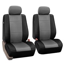 FH GROUP FH-PU002102 Pair Set PU Leather Bucket Seat Covers, Airbag compatible, Gray and Black color- Fit Most Car, Truck, Suv, or Van