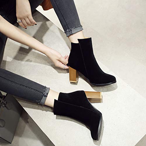 TnaIolral Women Booties Comfortable Round Toe Zipper Thick Heel Casual Work Ankle Shoes (US:5, Black)