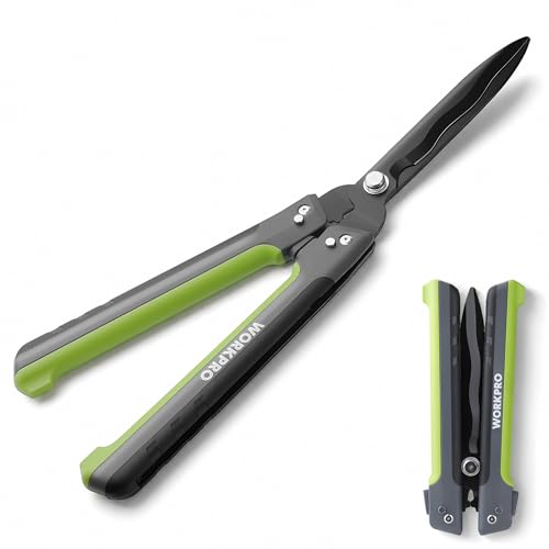 WORKPRO Foldable Hedge Shears 23 in | Garden Scissors with Wavy Blades, Professional Manual Hedge Trimmer for Shrubs, Hedges, Edging and Pruning Work