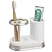 mDesign Decorative Bathroom Dental Storage Organizer Holder Stand for Electric Spin Toothbrush/Toothpaste - Compact Design for Countertop and Vanity, Holds 4 Standard Brushes - White/Matte Satin