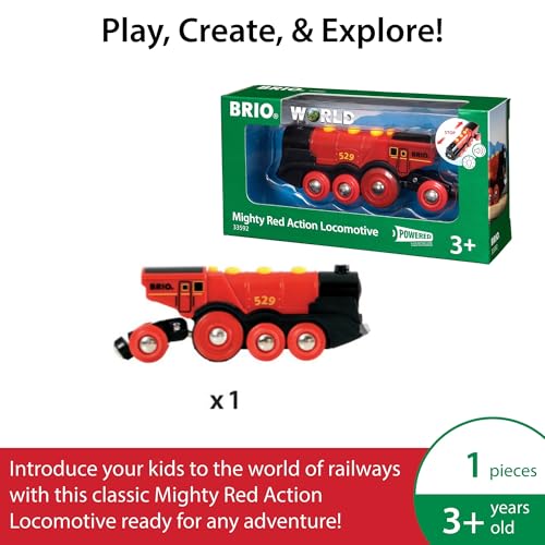 BRIO World Mighty Red Action Locomotive - Battery-operated Toy Train for Wooden Track - Motorized Train with Light & Sound - Compatible with All BRIO Railway Sets - Interactive Play - Kids Ages 3 & Up