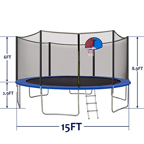 AMGYM 15 FT Trampoline Safety Enclosure Net Combo Bounce Jump for Kids Outdoor with Spring Pad