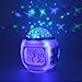 BGJOY Kids Alarm Clock Night Light Projector Lamp Bedroom Clocks with music Backlight Calendar Thermometer Birthday Clocck for Kids Children Baby Infants Boys Girls (White with blue)
