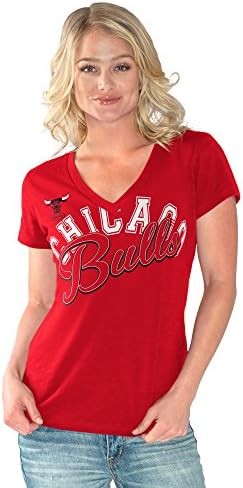 GIII For Her NBA Chicago Bulls Women's Home Field Slub V-Neck Short Sleeve Tee, Large, Red