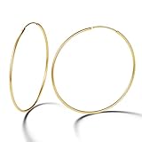 Carleen 14K Yellow Gold Plated 925 Sterling Silver Dainty Endless Hoop Earrings for Women Girls (45mm)