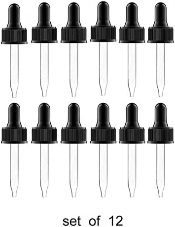 Glass Eye Droppers with Pressure Rotating Child Safety Cover Perfect for Essential Oils, Set of 12, Compatible with doTERRA and Young Living 15ml Bottles