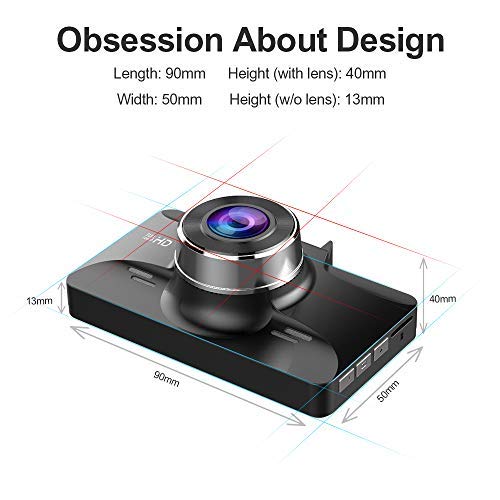 AZDOME Mini Dash Cam 3 inch 2.5D IPS Screen Dashboard Car Camera 1080P FHD Driving Recorder with 170° Wide Angle, G Sensor, Parking Monitor, Loop Recording, Motion Detection