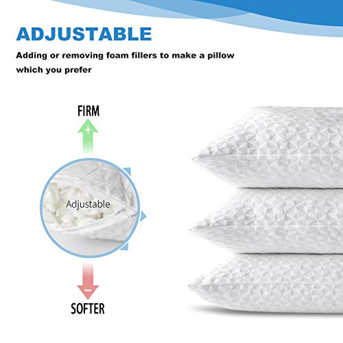 SORMAG Bed Pillows for Sleeping, Adjustable Shredded Memory Foam Pillow, Cooling Bamboo Pillow Neck Support for Back, Stomach, Side Sleepers-Queen Size - Thumbnail 3