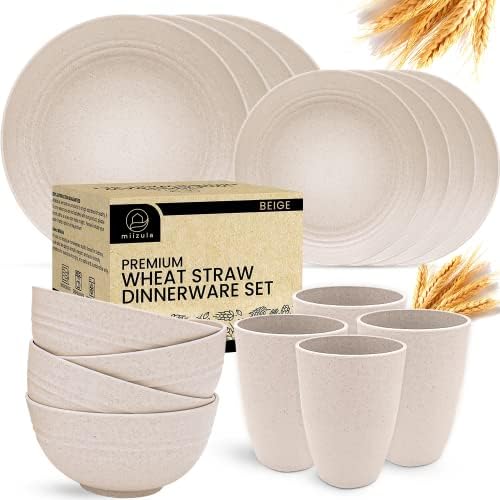 Miizula Premium 16 Pcs Beige Wheat Straw Plastic Dinnerware Sets
