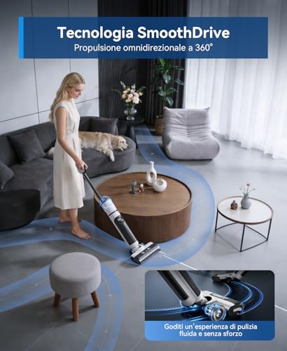 Redkey W13SE Cordless Vacuum Cleaner, 75 min Max, 23KPa Vacuum Cleaner, Self Cleaning, Double Water Tank, Voice Warning LED, for Hard Floors and Pet Hair