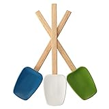 Spatulas Silicone Heat Resistant With Wood Handle, 3 Piece Set-blue Green White